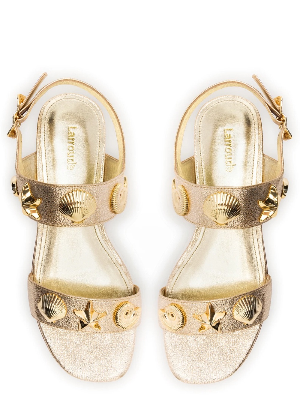 Larroudé Gold Metallic Seashell Starfish Sandals Size 8